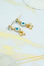 Gold The Colourful Aura Gold Tiny Pearl Zircon Evil Eye Dangle Stud Earrings, Image 2 of 2