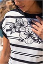 Black Stripe Floral Print Stretch Top, Image 4 of 4