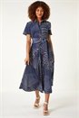 Navy  Spot Print Shirt Midi Dress, Image 2 of 5