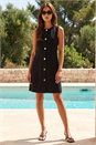 Black Button Down Stretch Mini Dress , Image 1 of 4