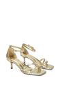 Gold XY LONDON Gold 'Lea' Open Toe Strappy Low Kitten Heel Sandal Shoes, Image 5 of 6