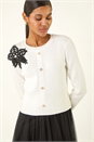 Ivory  Buttoned Knit Mesh Midi Dress, Image 4 of 5