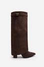 Brown Keira Fold Over Shark Block Heel Point Toe Boots, Image 2 of 5