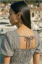 Black Dusk Gingham Shirred Peplum Top, Image 4 of 4