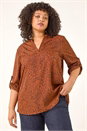 Rust Curve Spot Print Tunic Top, Image 1 of 5