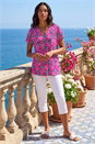 Magenta Floral Print Pleat Front Stretch Top, Image 2 of 4