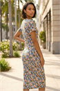 Blue Dusk Floral Print Stretch Midi Dress, Image 3 of 4
