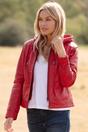 Red 'Malmo' Two-In-One Detachable Hood Leather Jacket, Image 1 of 6