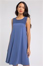 Blue Crochet Yoke A-Line Jersey Dress, Image 1 of 4