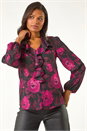 Pink Floral Print Ruffle V-Neck Top, Image 4 of 5