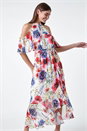 Ivory  Poppy Floral Frill Halter Neck Dress, Image 2 of 5