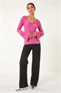 Pink Sweetheart Neck Ruched Knit Jumper, Image 2 of 5