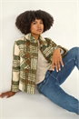 Green Check Print Button Borg Jacket, Image 1 of 5