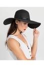 Black Romero - Rhinestone Belt Straw Floppy Hat - Black, Image 1 of 2