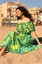 Lime Palm Print Chiffon Tiered Maxi Dress, Image 4 of 5