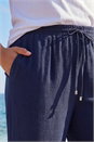 Navy  Curve Linen Blend Cropped Trousers, Image 4 of 4