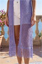 Purple Longline Shimmer Tassel Knit Kimono, Image 4 of 4