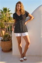 Black Contrast Polka Dot Gathered Top, Image 2 of 4
