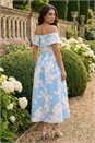 Light Blue  Floral Bardot Premium Stretch Midi Dress, Image 3 of 4