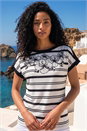 Black Stripe Floral Print Stretch Top, Image 1 of 4