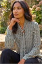Green Geo Print Tie Front Tunic Top, Image 2 of 4