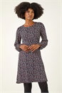 Navy Ditsy Floral Print Stretch Dress, Image 1 of 5
