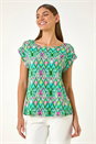Green Abstract Print Shell Top, Image 1 of 5