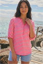 PINK Petite Stripe V-Neck Button Top, Image 2 of 4