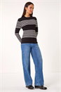Black Stripe Ribbed Crew Jumper, Image 2 of 5