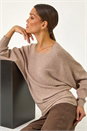 Beige Ribbed Batwing Knit Jumper, Image 2 of 5
