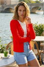 Red Floral Lace Trim Knit Cardigan, Image 2 of 4