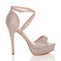 Rose Gold High Heel Crossed Straps Platform Sandals, Image 2 of 6