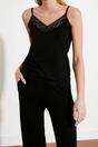 Black WOVCOR Black 2-Piece Lace Trim and Pyjama Set, Image 2 of 4
