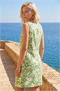 Green Petite Leaf Print Buttoned A-Line Dress, Image 3 of 4