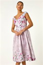 Pink Sweetheart Neck Floral Premium Stretch Midi Dress, Image 1 of 5
