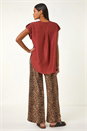 Chocolate Pleated Notch Neck Top, Image 3 of 5
