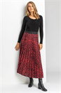 Red Animal Print Pleated Skirt, Image 1 of 4