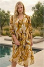 Brown Curve Swirl Print V-Neck Midi Dress, Image 1 of 4