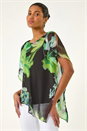 Green Floral Print Asymmetric Overlay Top, Image 1 of 5