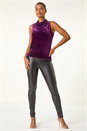 Purple Velvet Cowl Neck Stretch Top, Image 4 of 5