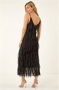Black Dusk Frill Stretch Maxi Dress, Image 4 of 8