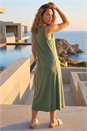KHAKI Sleeveless V-Neck Midi Dress, Image 2 of 4