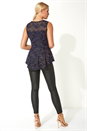 Navy  Shimmer Lace Peplum Top, Image 3 of 5