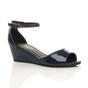 Navy Blue AJVANI Navy Blue Mid Wedge Heel Ankle Strap Sandals, Image 1 of 5