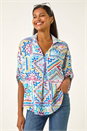 Light Blue Tile Print Collared Shirt, Image 1 of 5