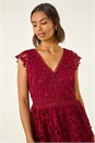 Burgundy Premium Crochet Lace Midi Dress, Image 5 of 6