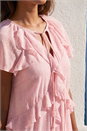 Light Pink Metallic Dobby Frill Midi Dress, Image 4 of 4