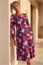Pink Floral Fit & Flare Midi Dress, Image 1 of 4