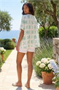 Green Floral Textured Buttoned Back Top, Image 3 of 4