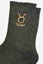 Black Embroiderd Taurus Zodiac Glitter Socks, Image 3 of 4